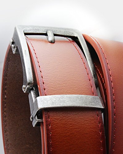 Men's Leather Ratchet Click Belt - Classico Antique Silver Buckle with Sienna Tan Leather Belt (Trim to Fit: Up to 35'' Waist)2