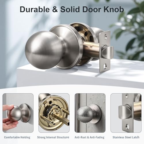 KNOBWELL Brushed Nickel Closet Door Knob, Interior Door Knobs with Round Ball Knob for Passage, Hallway Doors, Keyless Non-Locking Indoor Door Handle, 4 Pack by KNOBWELL - Image 5