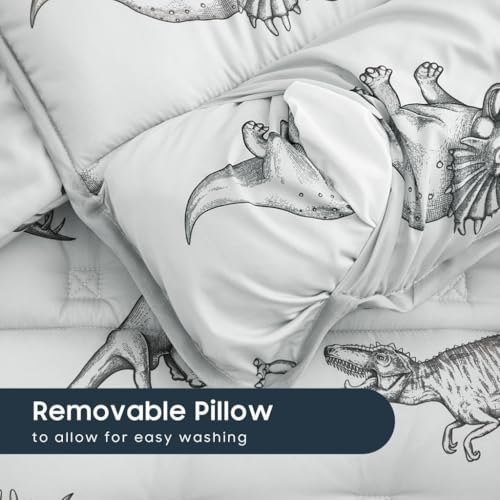 wake in cloud - toddler nap mat with pillow and blanket for kids boys girls in kindergarten daycare preschool pre k roll up sleeping bag jurassic dinosaur dino grey standard