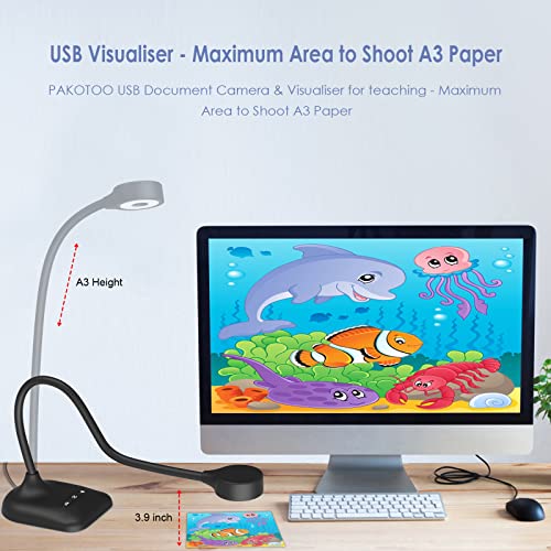Pakotoo Usb Document Camera For Teachers, Webcam/Doc Camera For Classroom With A3 Format, 3-Level Led Lights, Image Invert, Fold, Dual Mic For Mac Os, Windows, Zoom, Obs Work With Distance Learning #TOP5