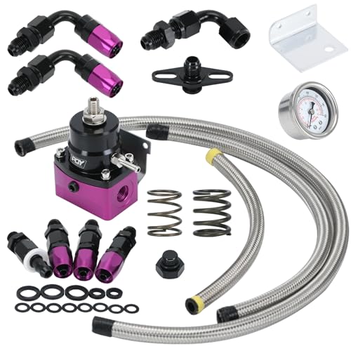 Régulateur de pression de carburant 3-70PSI en aluminium anodisé avec raccords AN6