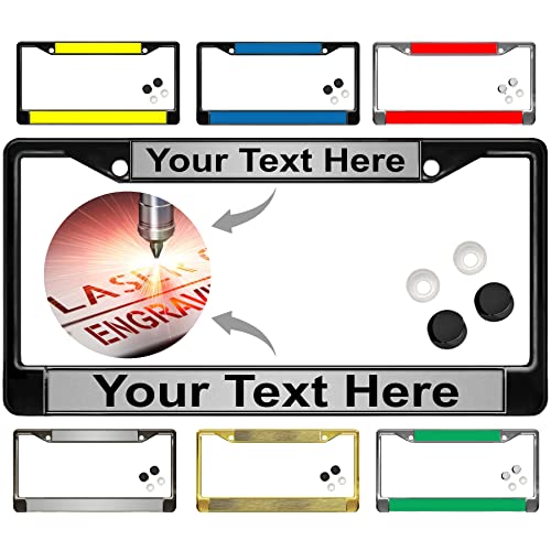 Custom Personalized Metal Laser Engraved Car License Plate Frame With Free Caps - Available In Black, Chrome, Gunmetal And Gold Finish - Silver/Black Text (Qty: 1 Frame) #TOP25