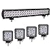 Bangbangche 126W 20'' Flood Combo CREE Bar and 4X 4'' 18W Spot Led Pods Fog Lights, Waterproof Super Bright, Jeep Wrangler Boat Truck Tractor Trailer Off-Road