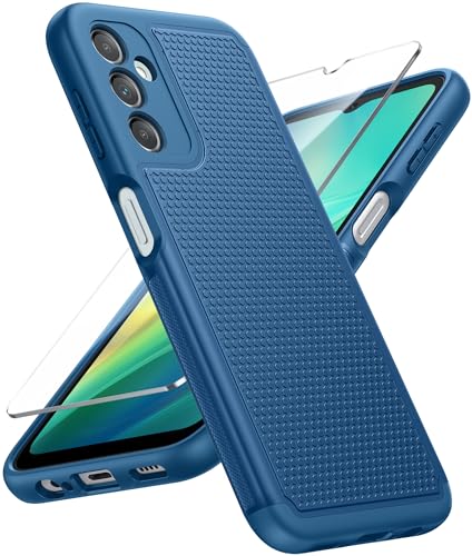 Image of FNTCASE for Galaxy A14-5G Phone Case: Samsung A14 5G Military Grade Drop Protection, 14ft Drop Tested, Screen Protector Included, Anti-Slip Matte Textured, TPU+PC Dual Layer Shockproof Cover (Blue)