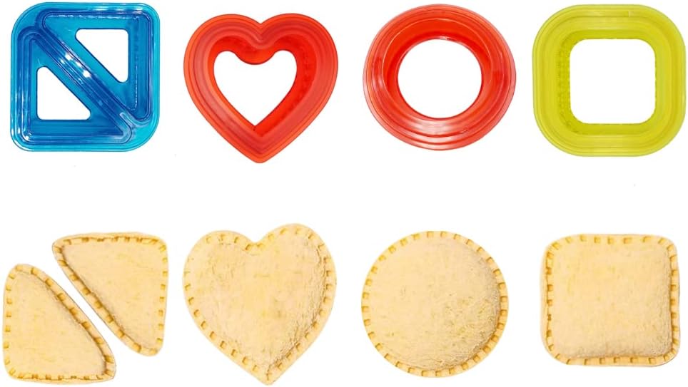 Uncrustables Sandwich Cutter and Sealer remove bread Crust make DIY sandwitch for kids, Decruster Sandwich Maker, Cut and Seal, for Lunchbox and Bento Box （Heart +Sqaure+ Round + Triangles)