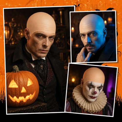 2 Pièces Bonnet Chauve en Latex, Faux Crâne Chauve Réaliste, Perruque Chauve avec Filet à Cheveux pour Halloween, Carnaval, Cosplay, Théâtre et Fête Déguisée – Beige Clair – vue 5