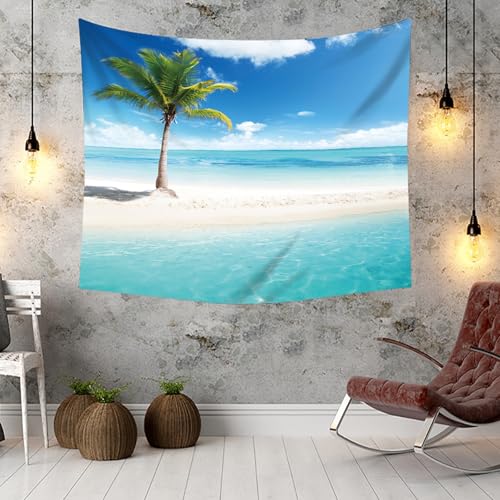 Tapiz de tela de 150x150 cm con diseño de playa caribeña para colgar en la pared 3
