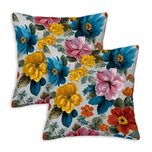 NenuVainl Floral Throw Pillow Covers 18x18 Set of 2, Cushion Covers, Decorative Square Pillowcases for Couch, Bedroom, Living Room（C）