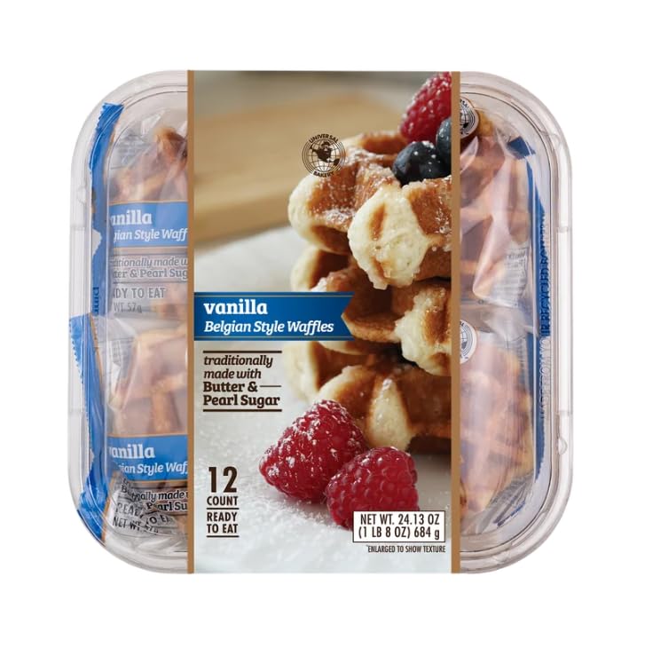 Belgian Style Waffles, Vanilla – 2 oz Individual Wrapped, 12 Count – Authentic Soft & Sweet Liege Style Waffles – Gourmet To Go Breakfast Snack – Non GMO, No Artificial Flavors (Total 24 oz)