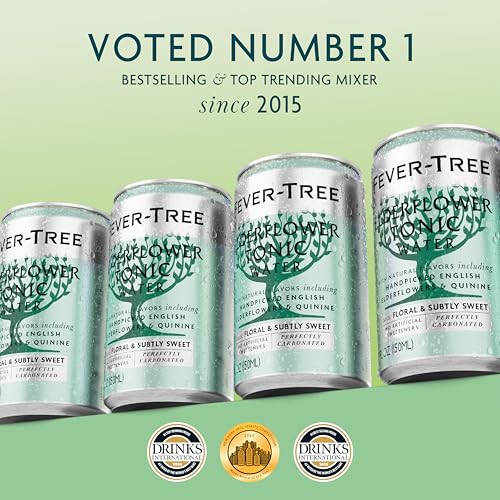 Fever-Tree Elderflower Tonic Water - Premium Quality Mixer - Refreshing Beverage for Cocktails & Mocktails. Naturally Sourced Ingredients, No Artificial Sweeteners or Colors - 5.1 Fl Oz Cans - Pack of 8