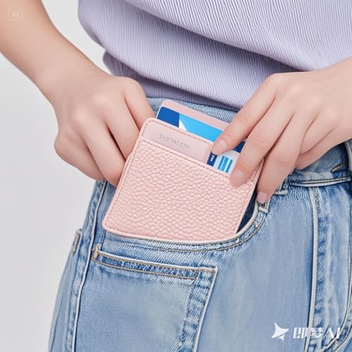 Slim Wallet, Minimalist Thin Front Pocket Leather Credit Card Holder Slim Minimalist Wallet for Men & Women (Pink)2