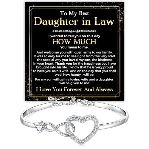 To My Daughter In Law�̃C���t�B�j�e�B�n�[�g�u���X���b�g�A�`���̖��ւ̌����A�N���X�}�X�A�L�O���A�a�����M�t�g�A�`���̕ꂩ��̃��b�Z�[�W�J�[�h�ƃM�t�g�{�b�N�X�t���u���X���b�g, Heart Bracelet, �X�^�[�����O�V���o�[�B, �L