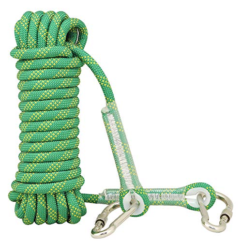 Syiswei Rock Climbing Rope 12MM, Upgraded Coating Carabiners Clips(10m,32ft)(20m,65ft) (30m,98ft) Static Outdoor Climbing Rope, Safety Rope Tree Swing Climbing Equipment Parachute Rope (Aqua, 10)