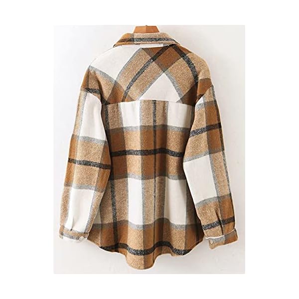 Tanming-Womens-Brushed-Flannel-Plaid-Lapel-Button-Short-Pocketed-Shacket-Shirts-Coats Tanming Womens Brushed Flannel Plaid Lapel Button Short Pocketed Shacket Shirts Coats(01 Khaki-M)