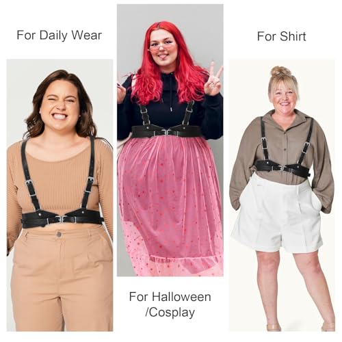 Punk Waist Belt Leather Harness for Women, Steampunk Adjustable Gothic Leather Corset Body Harness for Women Plus Size Wide Waist Size 34''-43'' Black4