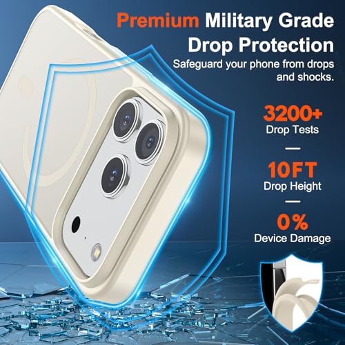 Image of SUPFINE Magnetic for iPhone 17 Pro Case (Compatible with MagSafe)(Military Grade Drop Protection) Translucent Matte Shockproof with Anti-Fingerprint Phone Cover,Antique White