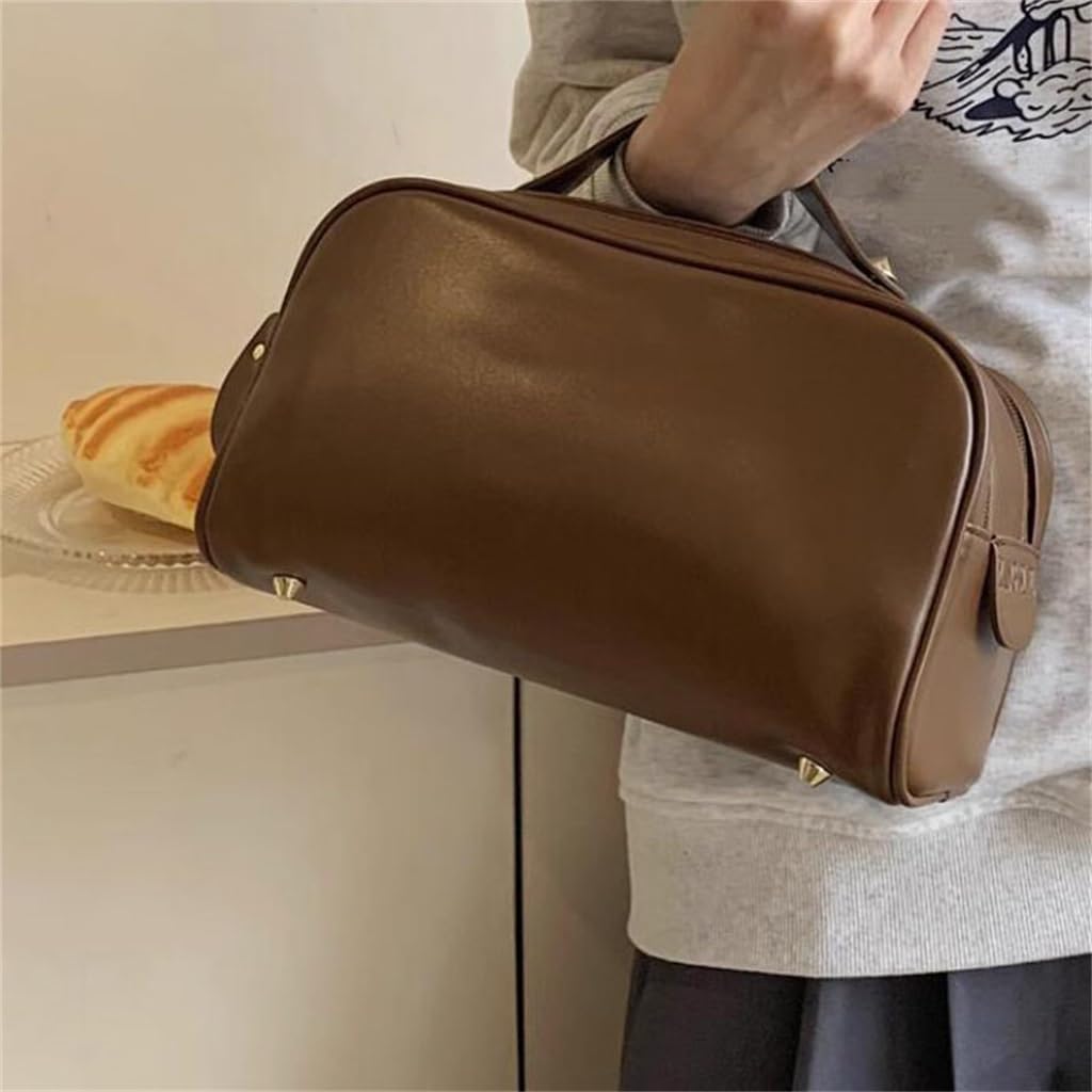 zipper with partition makeup bag, portable PU leather toiletries storage image 4