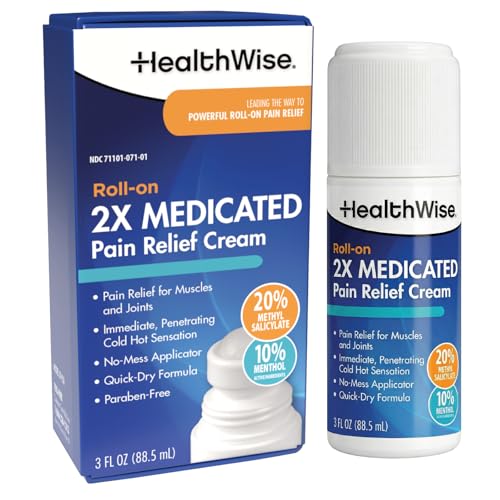 HealthWise 2X Medicated Roll-On | 10% Menthol + 20% Methyl Salicylate | Pain Relief Cream | 3 oz. 88.5 mL | Quick-Dry Formula | Immediate Penetrating Action | Topical Analgesic