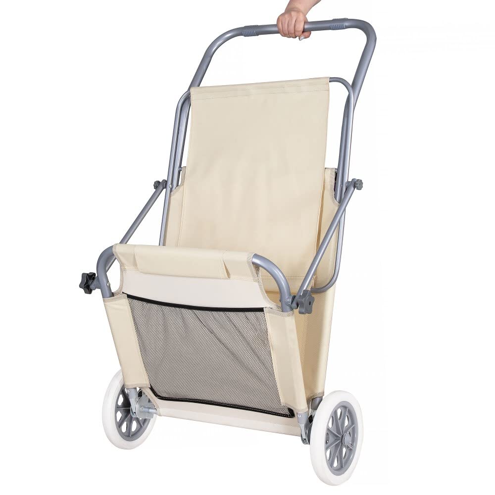 SPRINGOS Fauteuil inclinable d'été avec Roues Chaise Longue à roulettes Chaise Longue avec Pare-Soleil Dossier réglable en 5 Positions 2 Roues Appuie-tête