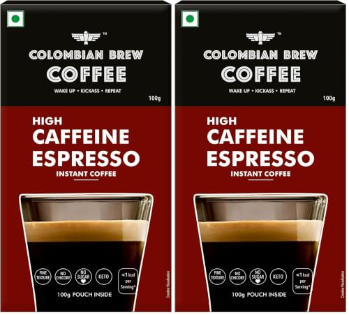 Image of Colombian Brew High Caffeine Espresso Instant Coffee Powder, Strong, 100g Box (Pack of 2)