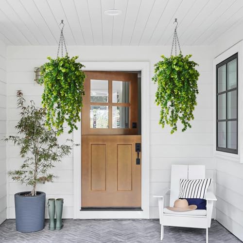 ZFProcess Artificial Faux Hanging Plants Basket for Spring Summer Outdoor Decoration, Fake Eucalyptus Plant UV Resistant Look Real for Outside Porch Home Patio Balcony Yard(Eucalyptus) - Thumbnail 5