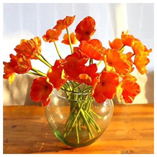 LebriTamFa 10 PCS High Quaulity Fresh Artificial Mini Real Touch PU/Latex Corn Poppies Decorative Silk Fake Artificial Poppy Flowers for Wedding Holiday Bridal Bouquet Home Party Decor (Orange)