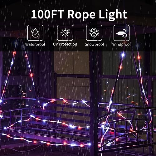 Image of Ainfox LED Rope Light, 100Ft 1080 LEDs Indoor Outdoor Waterproof LED Strip Lights Decorative Lighting Kit (Colorful)