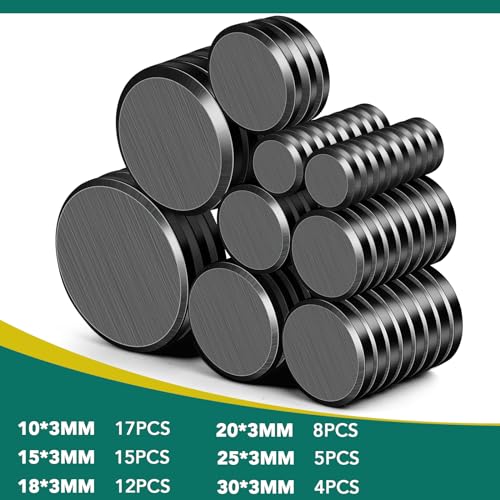 TRYMAG Small Magnets for Crafts with Adhesive Backing, 6 Different Size, 60Pcs Strong Magnets Circle Ceramic Magnets, Industrial Ferrite Craft Magnets for Button, School Crafts, Hobbies, DIY, Projects