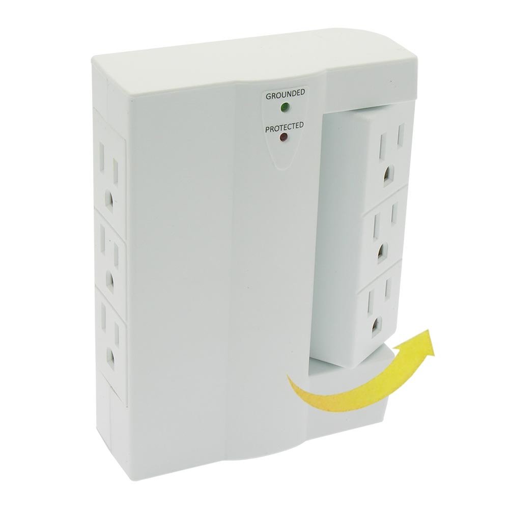 MyCableMart 6 Outlet Swivel Wall Tap Adapter with 300J Surge Protector, White