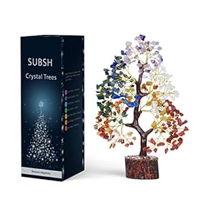 Seven Chakra Natural Healing Gemstone Crystal Bonsai Fortune Money Tree for Good Luck, Wealth & Prosperity Home Office…