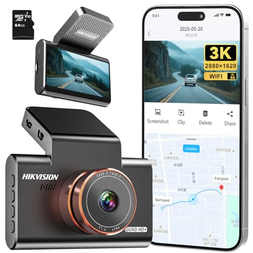 Hikvision 3K Dashcam Auto mit GPS - 3\" IPS-Curved-Display, Nachtsicht, 64GB SD-Karte, Parküberwachung, WiFi-App-Steuerung, WDR, G-Sensor, Loop-Aufnahme, erweiterbar auf bis zu 256GB (C6 Pro) Hikvision 3K Dashcam Auto mit GPS - 3\" IPS-Curved-Display, Nachtsicht, 64GB SD-Karte, Parküberwachung, WiFi-App-Steuerung, WDR, G-Sensor, Loop-Aufnahme, erweiterbar auf bis zu 256GB (C6 Pro)