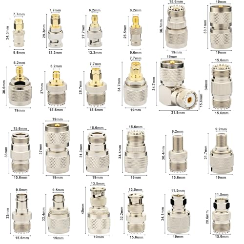 Kit adaptadores PL259 SO239 SMA a BNC 24 piezas miniatura 3