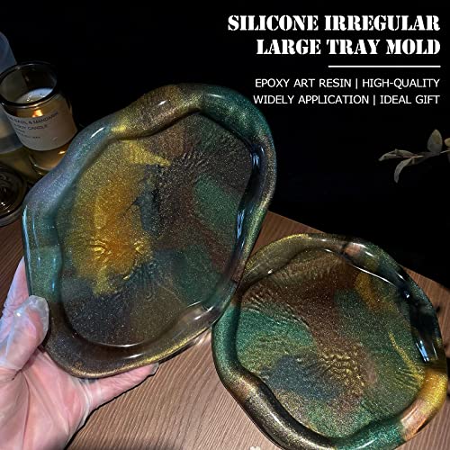 2Pc Large Tray Molds With Edge Oval Round Silicone Molds For Epoxy Resin Cloud Shaped Trinket Tray Jewelry Dish Candle Holder Molds For Resin Art Concrete Polymer Clay Crafts Home Table Decor #TOP1