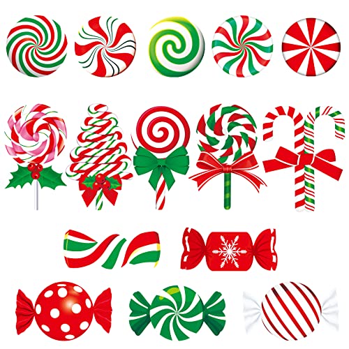 45 Pcs Peppermint Floor Stickers Decals Christmas Candyland Party Decorations Self Adhesive Christmas Candy Stickers for Xmas Valentine's Day Floor Window Clings Decor (Cute Style)