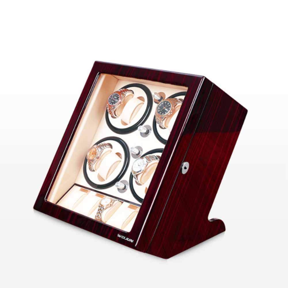 Enrollador de reloj, enrollador de reloj automático para 8 relojes + 5 posiciones de almacenamiento Caja agitadora de reloj con motor silencioso incorporado (blanco y negro) (blanco bronceado)