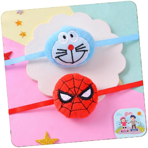 Image of CraftVatika Rakhi for Kids | Set of 2 for Brother | Cartoon Kids Rakhi Set of 2 for Brother with Fridge Magnet, Rakshabandhan Greeting Card, Tilak Set,Home Decor (M1-Kids Set)