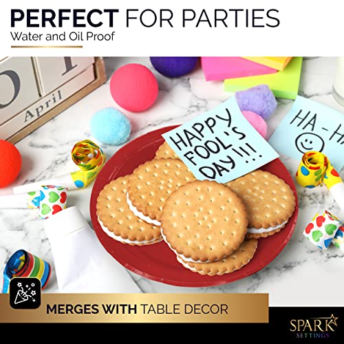 Amcrate Disposable Paper Plates Red, 6 3/4 Inches Paper Dessert Plates, Strong And Sturdy Disposable Plates For Party, Dinner, Holiday, Picnic, Or Travel Party Plates, Pack Of 50 #TOP3