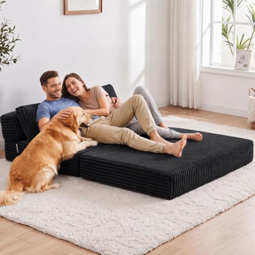 Image of Folding Sofa Bed Convertible 4 in 1 Sleeper Chair Black Full XL
