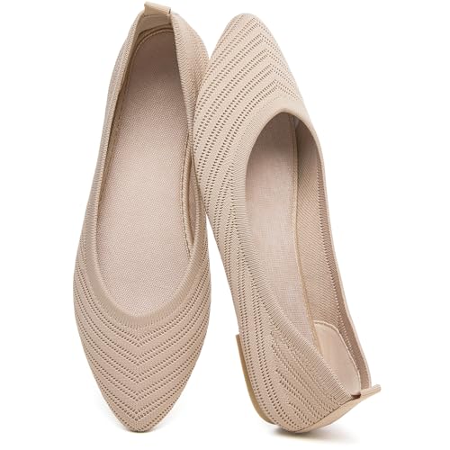 Iarus Women's Ballet Flat Shoes Mesh Knit Dress Slip on Shoes Apricot US6