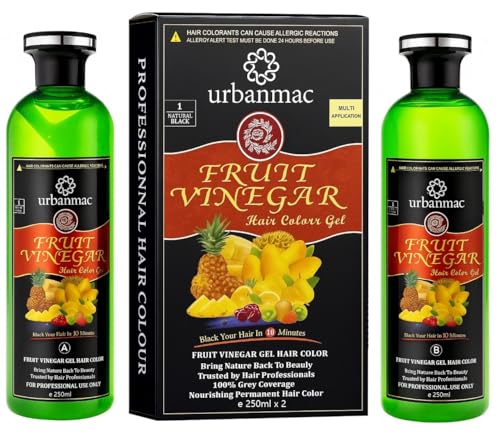 URBANMAC Fruit Vinegar Gel Hair Color Natural Hair Color Dye for Black Hair Dye (BLACK, 250ml x 2)