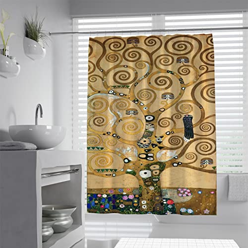 Juego de Cortinas de baño El árbol de la Vida de Gustav Klimt Pintura al óleo Cortina de Ducha de Tela Impermeable para Accesorios de decoración Zen 90Wx180Lcm Cortina de Ducha