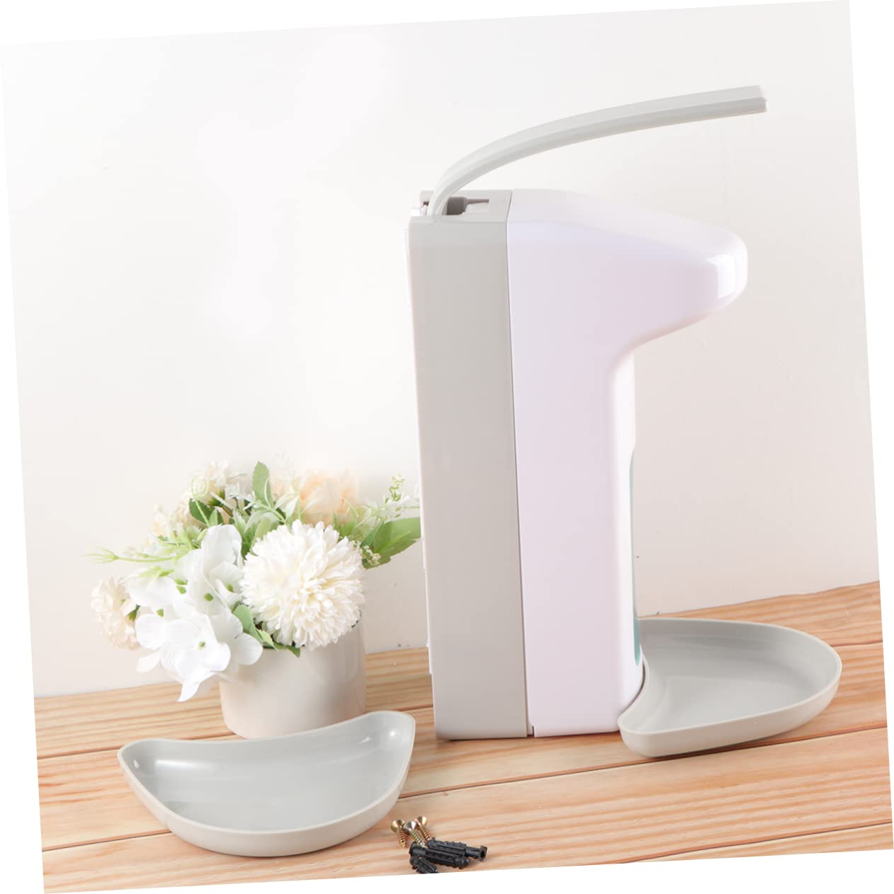 Dispensador de Jabón Líquido de Pared 1000ml Acero Inoxidable Abs | Blanco, Operación Manual Pulsador de Codo, 1 Pieza, Formato Colgante para Hotel y Hogar