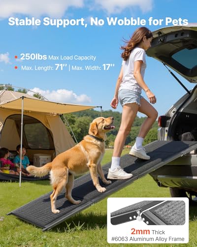 VEVOR Hunderampe, 180 x 43,2 cm, Faltbare Hundeautorampe für mittelgroße & große Hunde bis 113 kg, Hundetreppe mit Rutschfester Filzteppichoberfläche, tragbare Einstiegshilfe für SUV & LKW