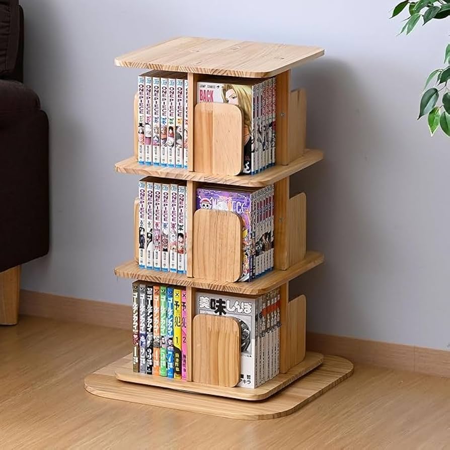 Amazon｜本棚 回転式本棚 3段 角型 コミックラック 360度回転 大容量