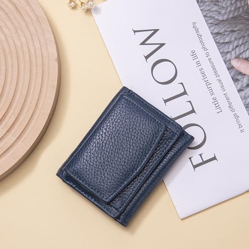 Image of Small Wallet Women Genuine Leather RFID Blocking Trifold Tiny Wallets with Snap Coin Pouch 7 Card Solts