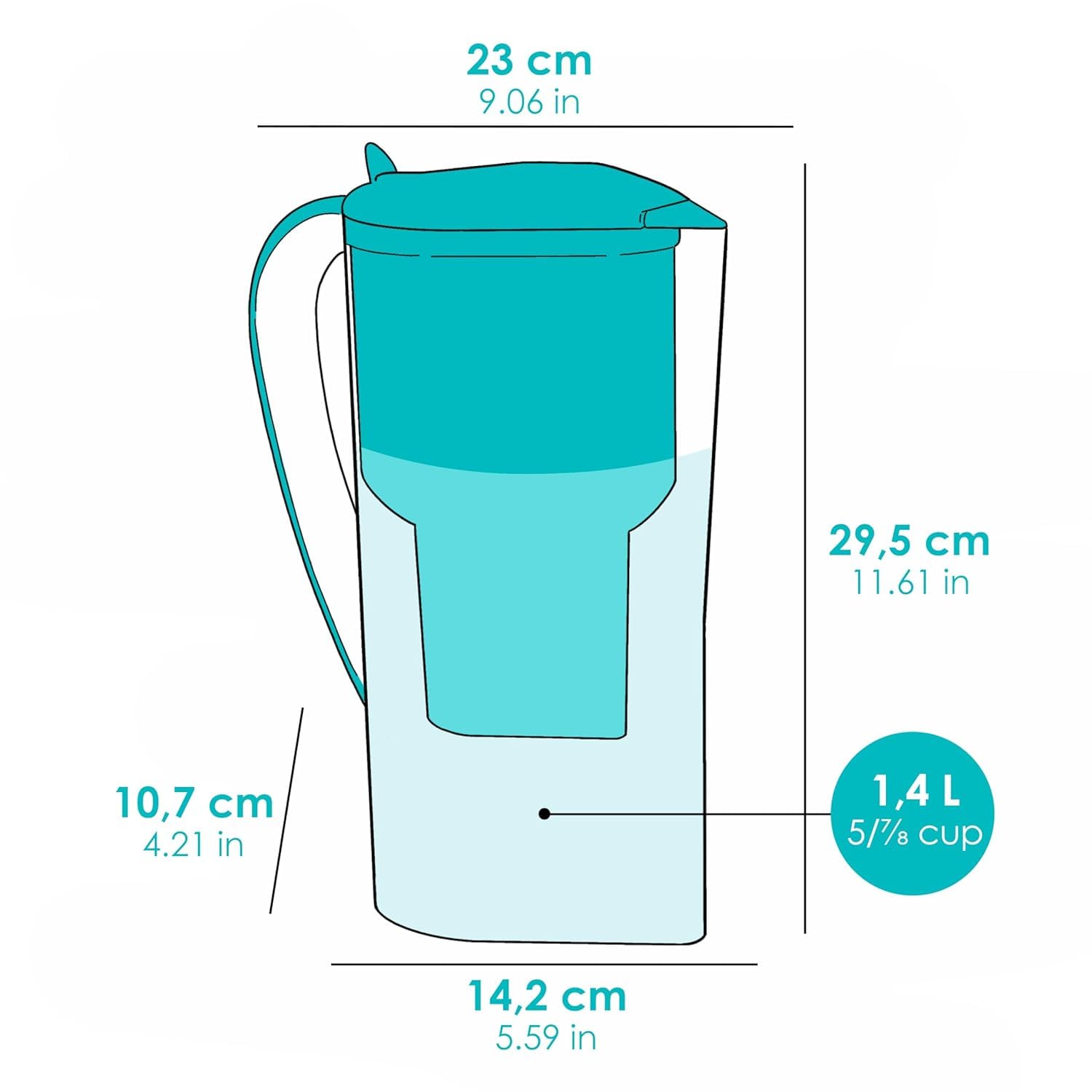 Jarra Filtradora de Agua Alkanatur Drops con Filtro - Depura + Hidrogena + Ioniza + Aporta Magnesio Elimina Metales + Bacterias - Normativa UNE 149101:2015 Capacidad 1.4L Libre de Tóxicos - ALKANATUR