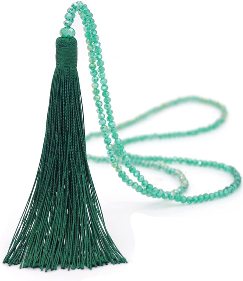 COLORFUL BLING Handmade Woven Layered Y shaped Long Tassel Fringe Crystal Beads Pendant Necklace for Women Jewelry