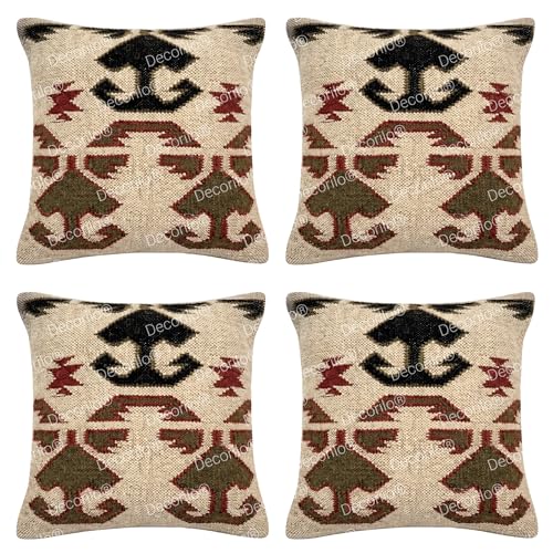 Decorilo® Handwoven Kilim Cushion Cover 18x18 Inches | Wool Jute