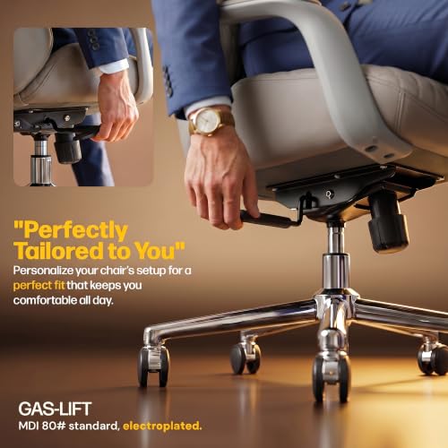 Image of DROGO Levante Ergonomic Office Chair for Work from Home with Bionic Curve Design | High Back Executive Boss Chair, Double Padded Armrest, Genuine Vegan Leather, Heavy Metal Base, 145 Recline (Brown)