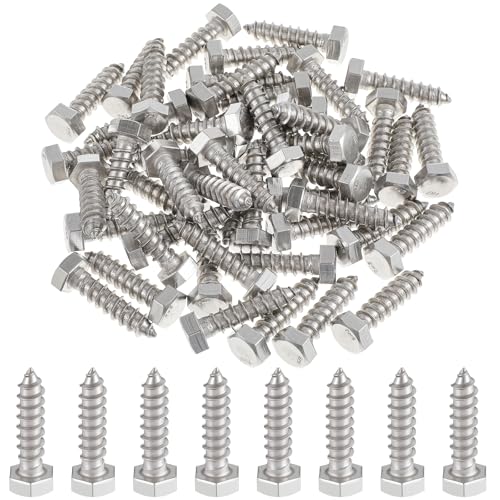 Zonon 50 Pcs 3/8'' X 1-1/2'' 304 Stainless Steel Lag Screw for Wood, Silver